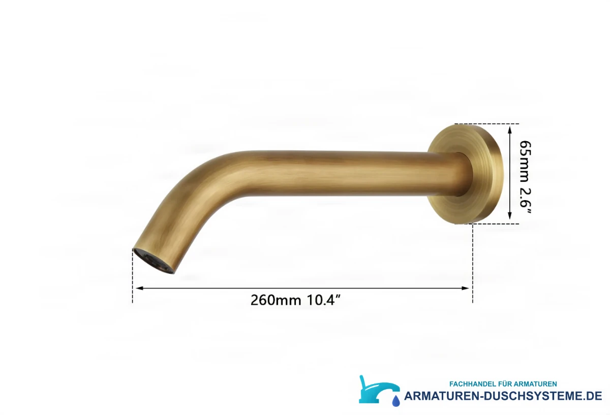 Technische Zeichnung der Sensor-Wandarmatur BWS1254 (260 mm, Rosette 65 mm)