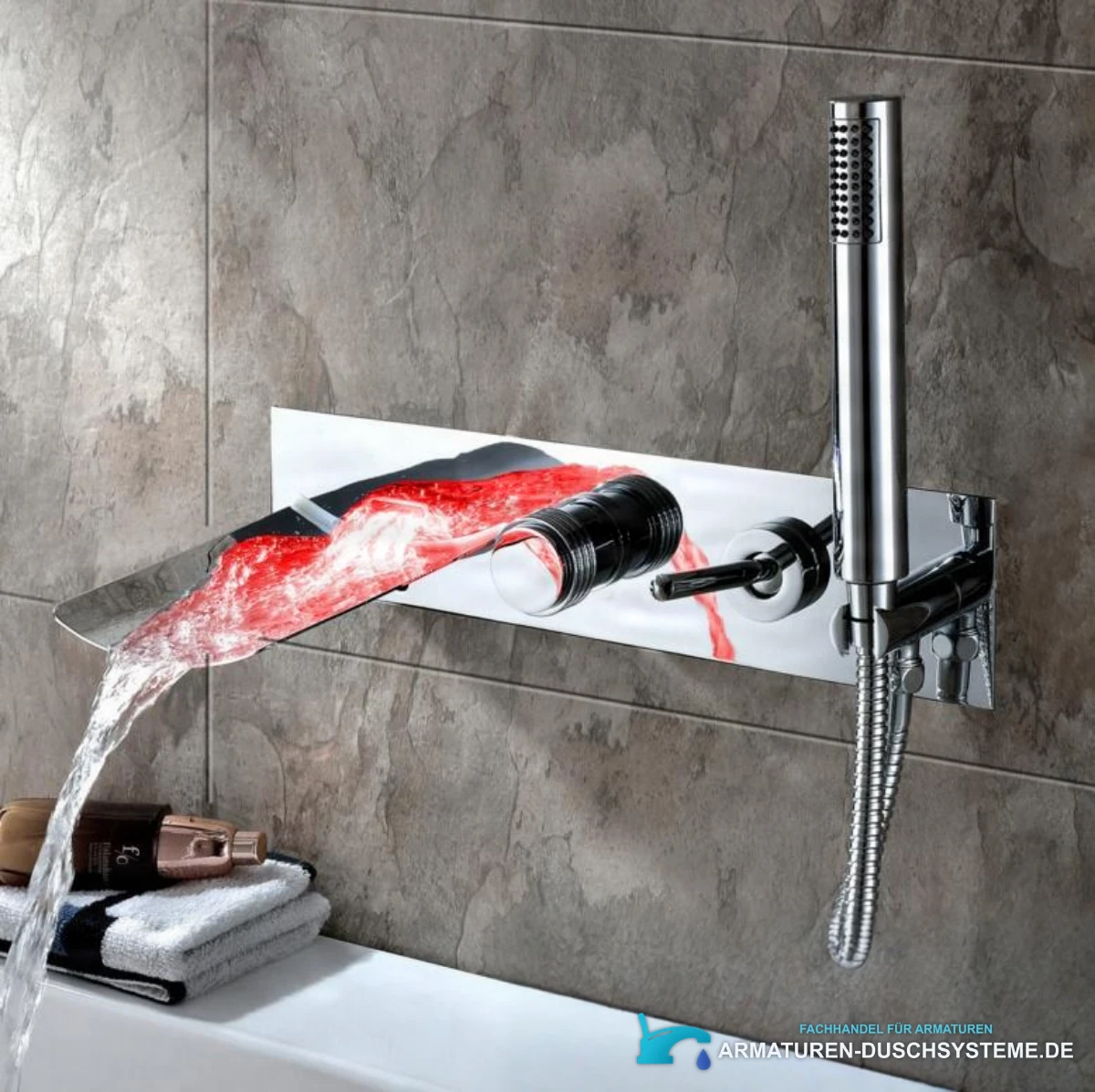 LED-Wandarmatur für die Badewanne mit Wasserfall SAK9671 in Hochglanzchrom