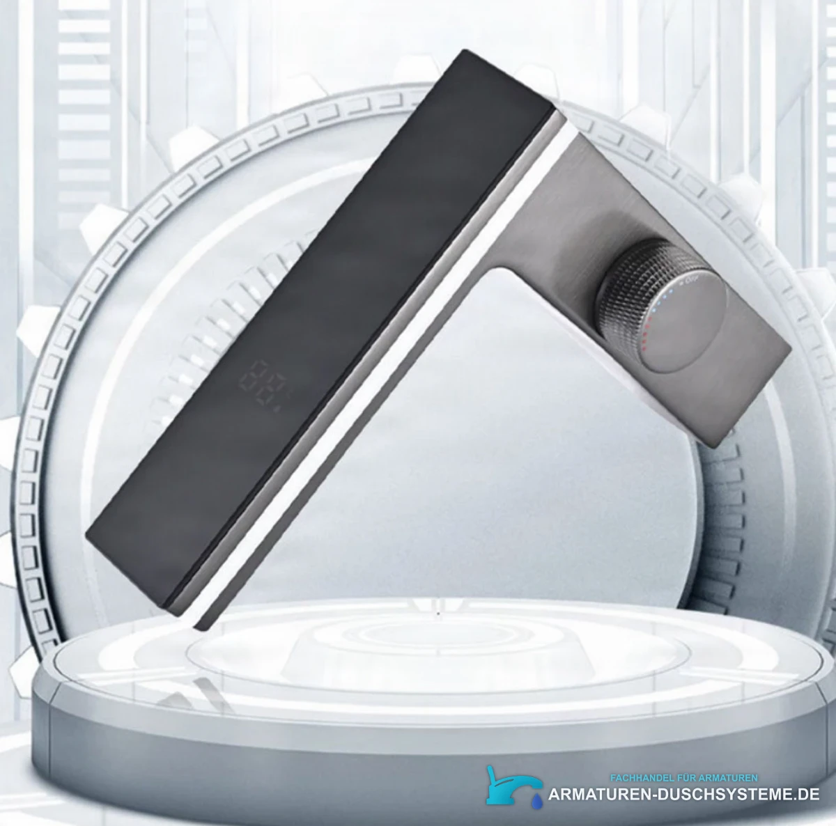 Waschtischarmatur ELITE EDITION BS1826 – schräge Ansicht in Gunmetal-Grau und Schwarz