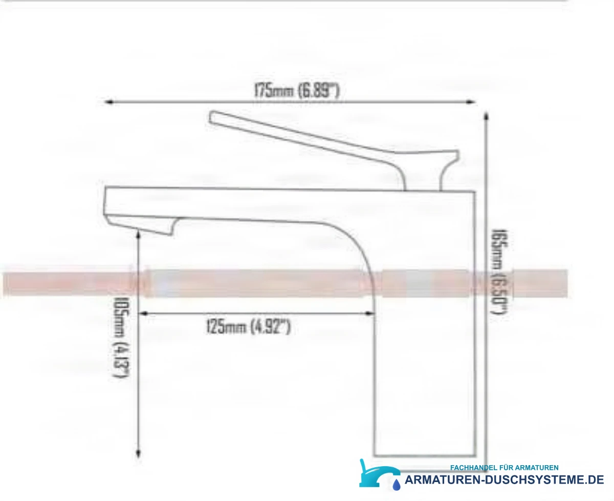 Technische Zeichnung der Badarmatur EYN CKB2241 mit 185 mm Höhe und 125 mm Ausladung