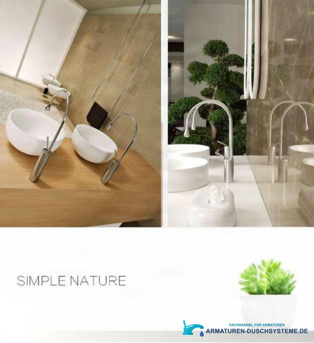Badezimmerarmatur VB1116P – hohe Chromarmatur in zwei Waschtischsituationen
