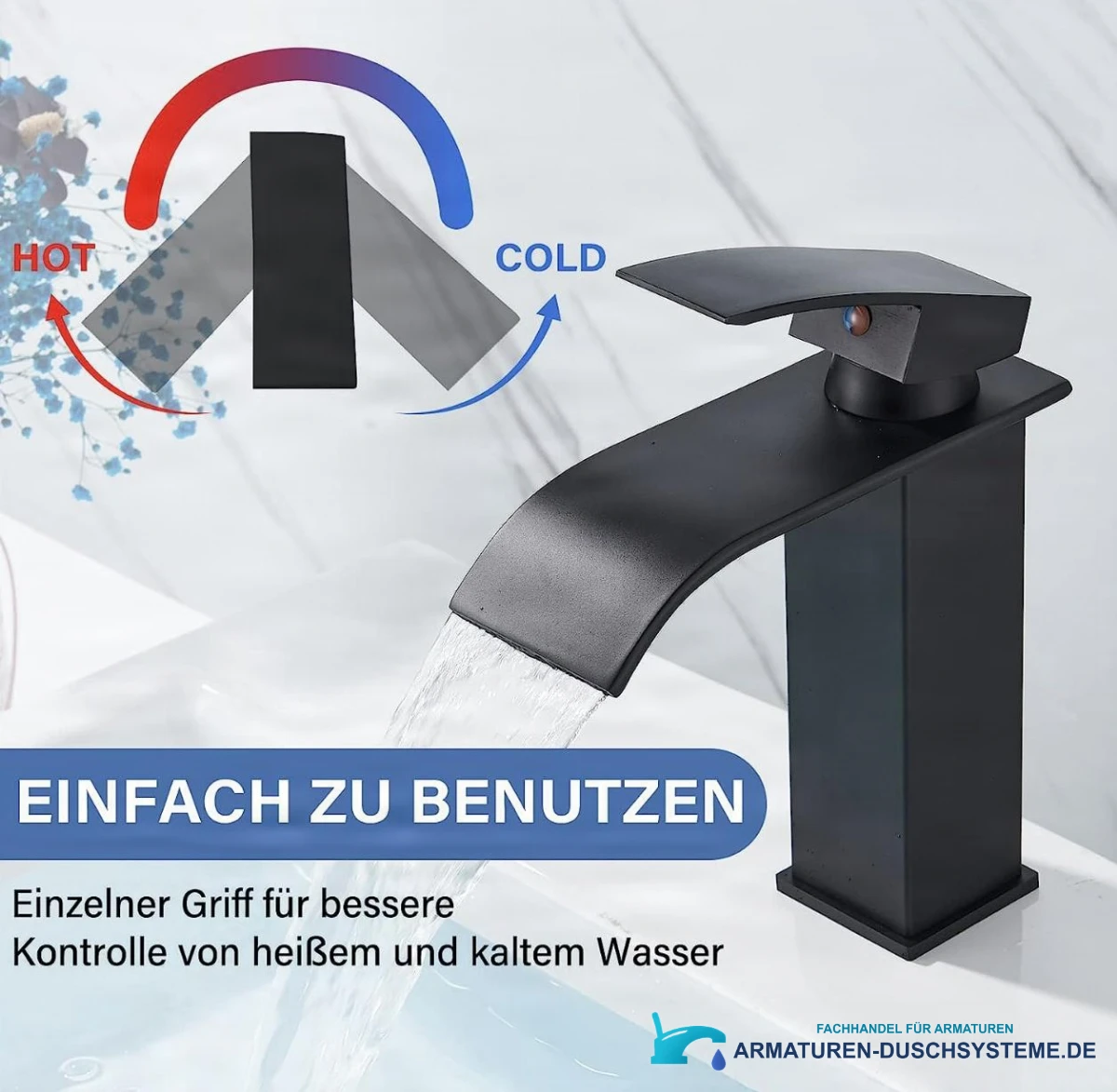 Bedienung der Waschtischarmatur EYN103 für warmes und kaltes Wasser