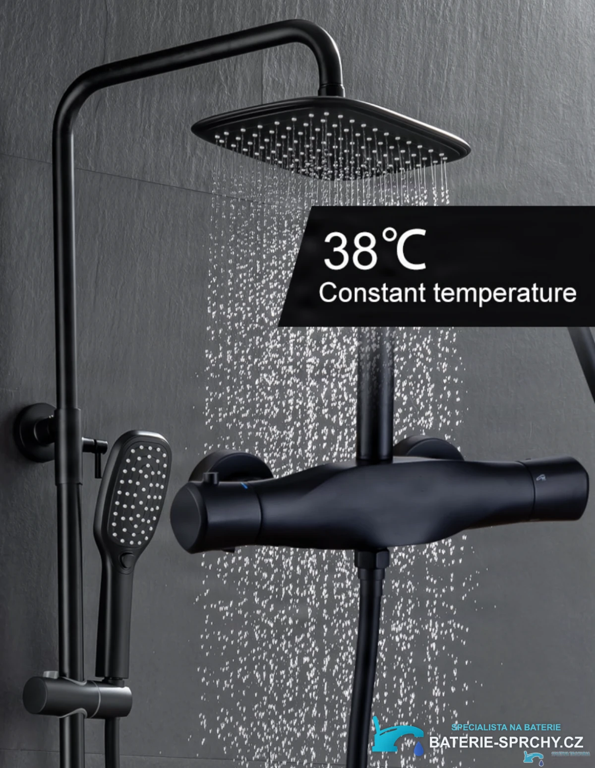 Luxusní nástěnný termostatický sprchový systém EYN TB1845 v matné černé