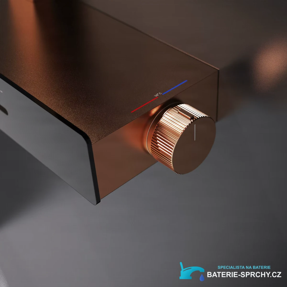 Detail regulátoru teploty sprchy ELITE EDITION BSW1727 v černé a růžovém zlatě