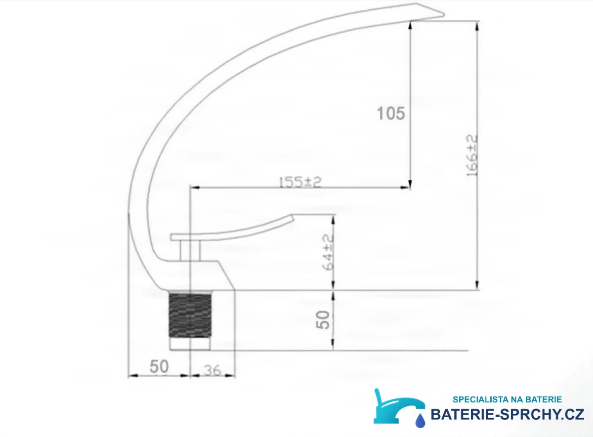 Technický výkres polokruhové baterie KA72932 s rozměry 166 × 155 mm