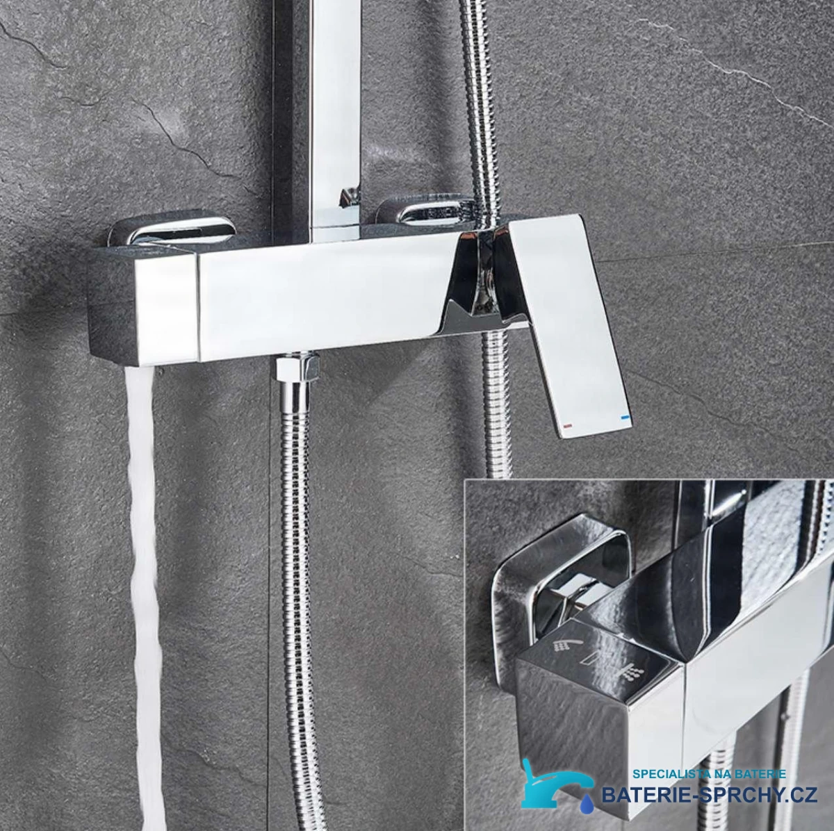 Detail směšovací baterie a přepínače nástěnného systému BT1048