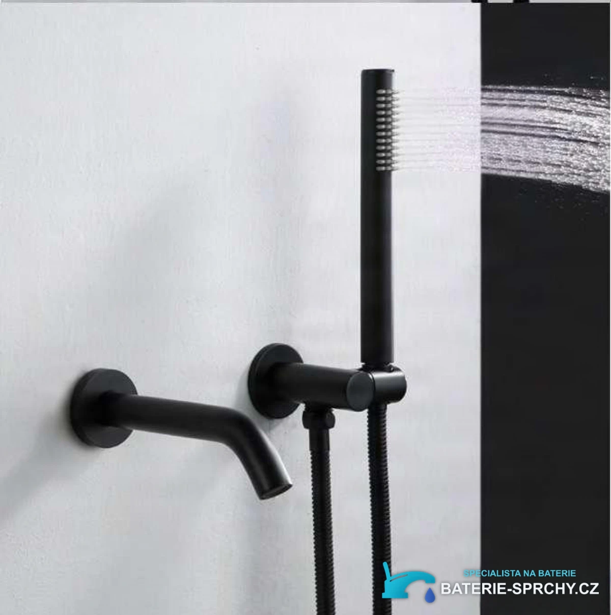 Podomítková vanová baterie CP1551black s nástěnným výtokem a ruční sprchou