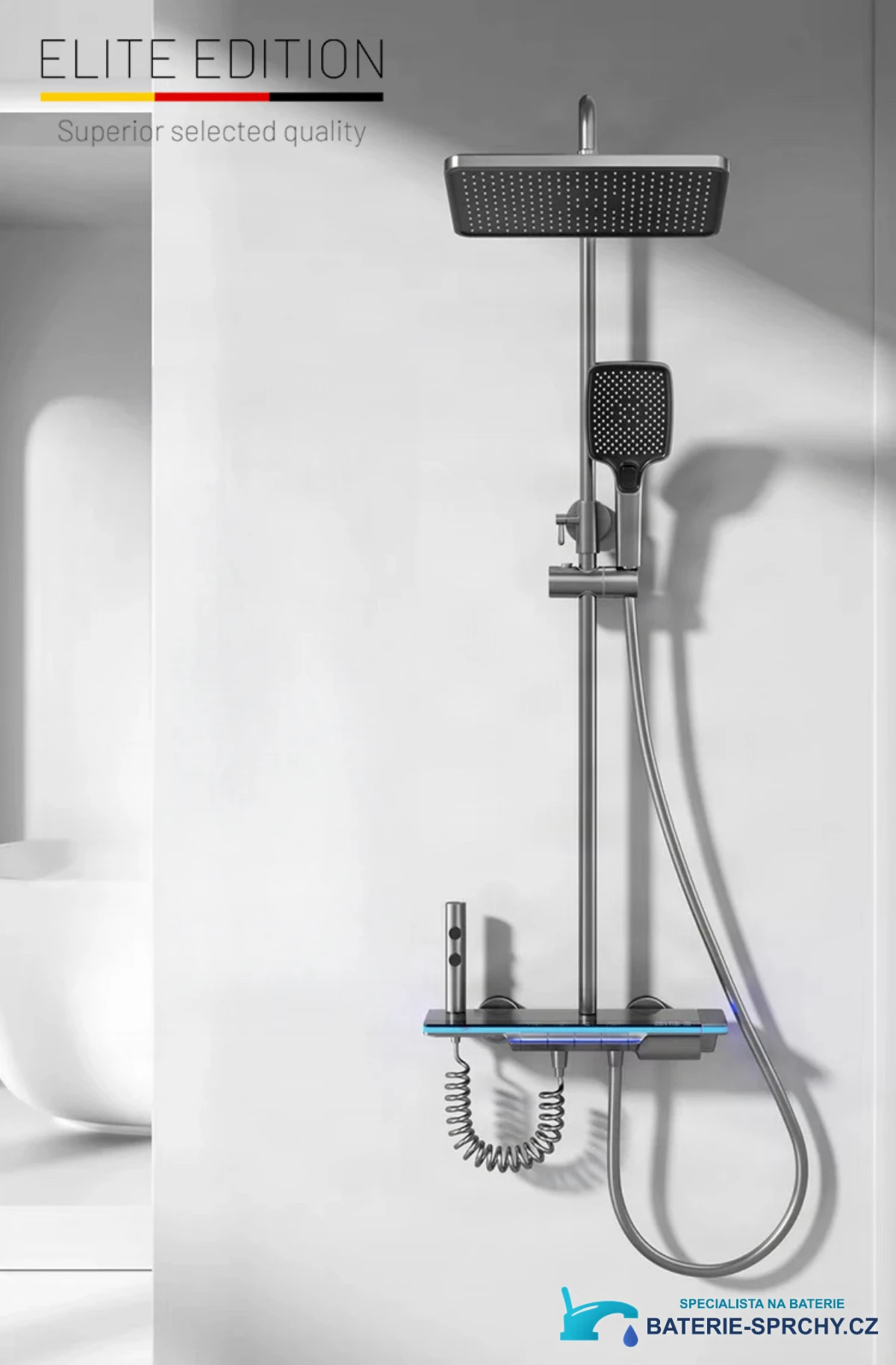 Nástěnný sprchový systém nové generace BSE1307 v broušeném stříbře