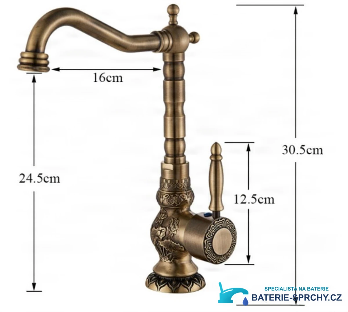 Technický výkres vysoké baterie AQB1600, výška 30,5 cm
