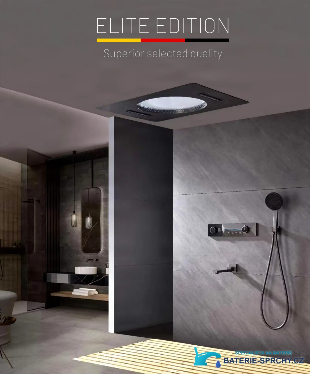 Podomítkový sprchový systém ELITE EDITION BSC1699 s LED osvětlením, vodopádovým výtokem a ve více barevných provedeních