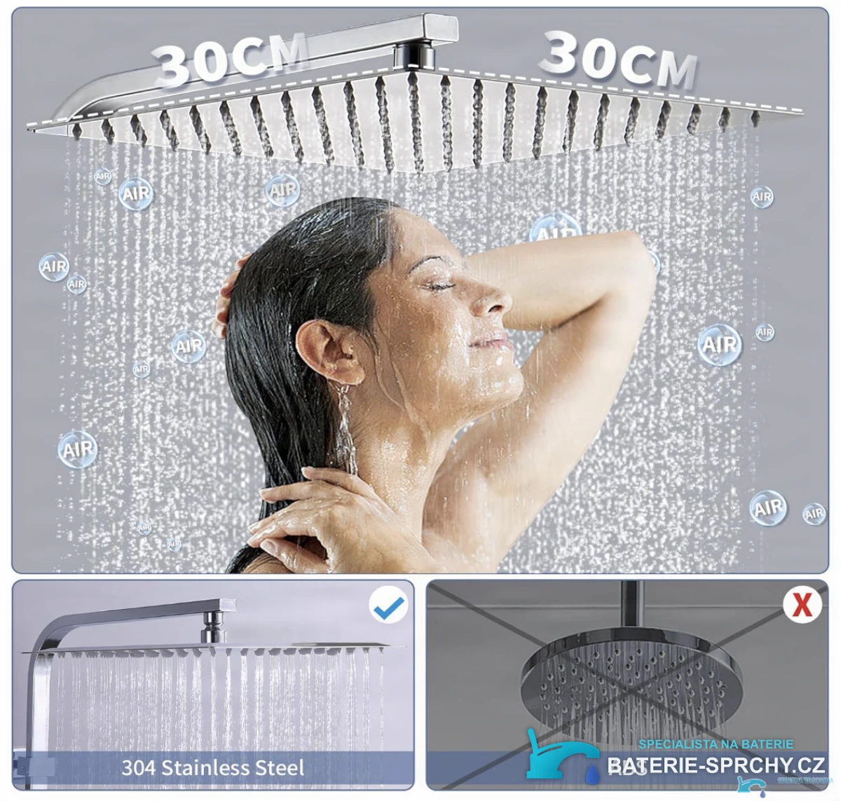 Nástěnný termostatický sprchový panel EYN NT9782 v černém a chromovaném provedení