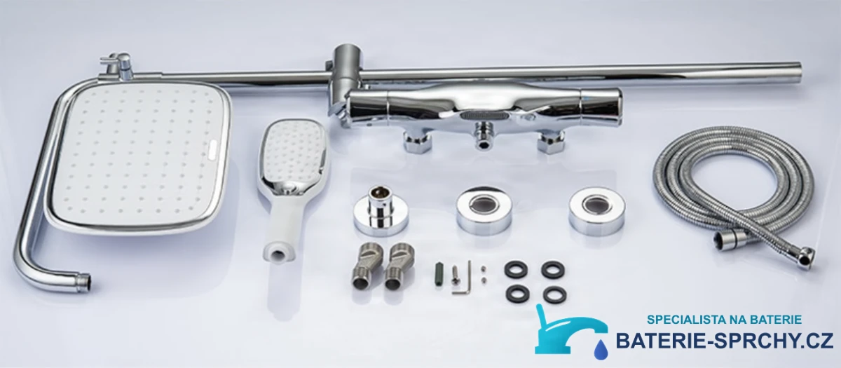 Nástěnný systém EYN TB1845 – chromovaná sada s bílou sprchovou plochou