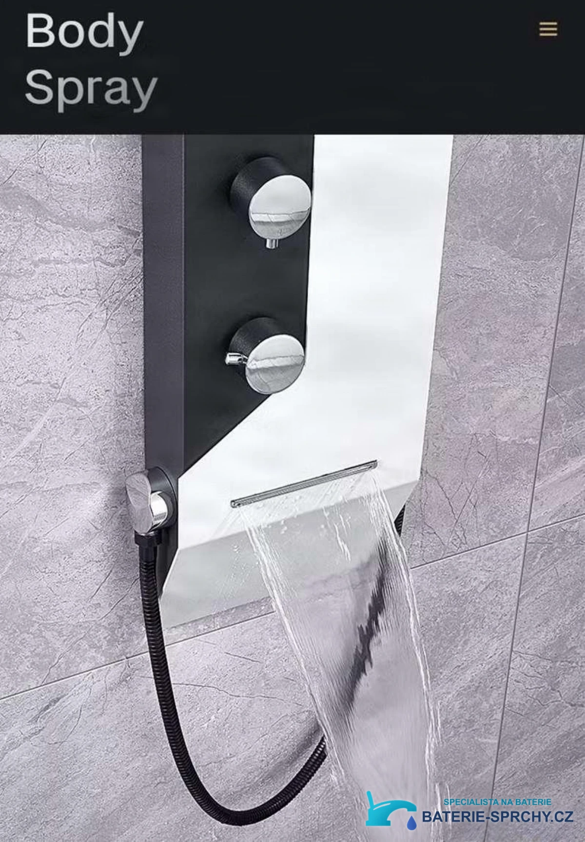 Detail širokého kaskádového výtoku panelu ELITE EDITION DELUX BSP1412