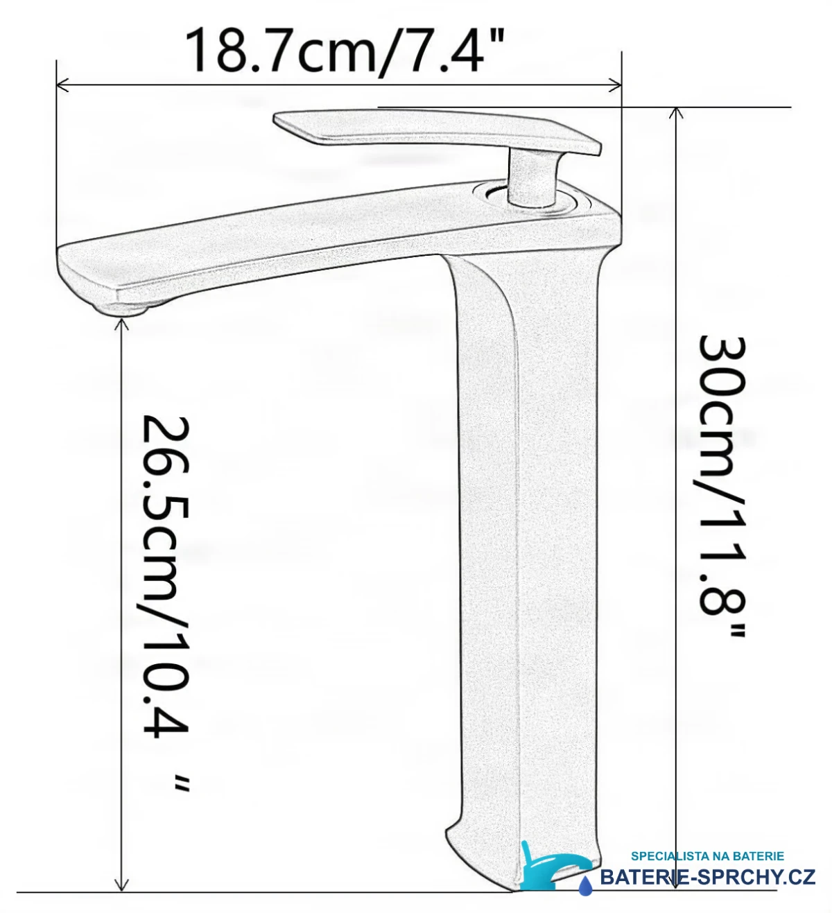 Technický výkres umyvadlové baterie Elite Edition BC1351 (30 × 18,7 cm)