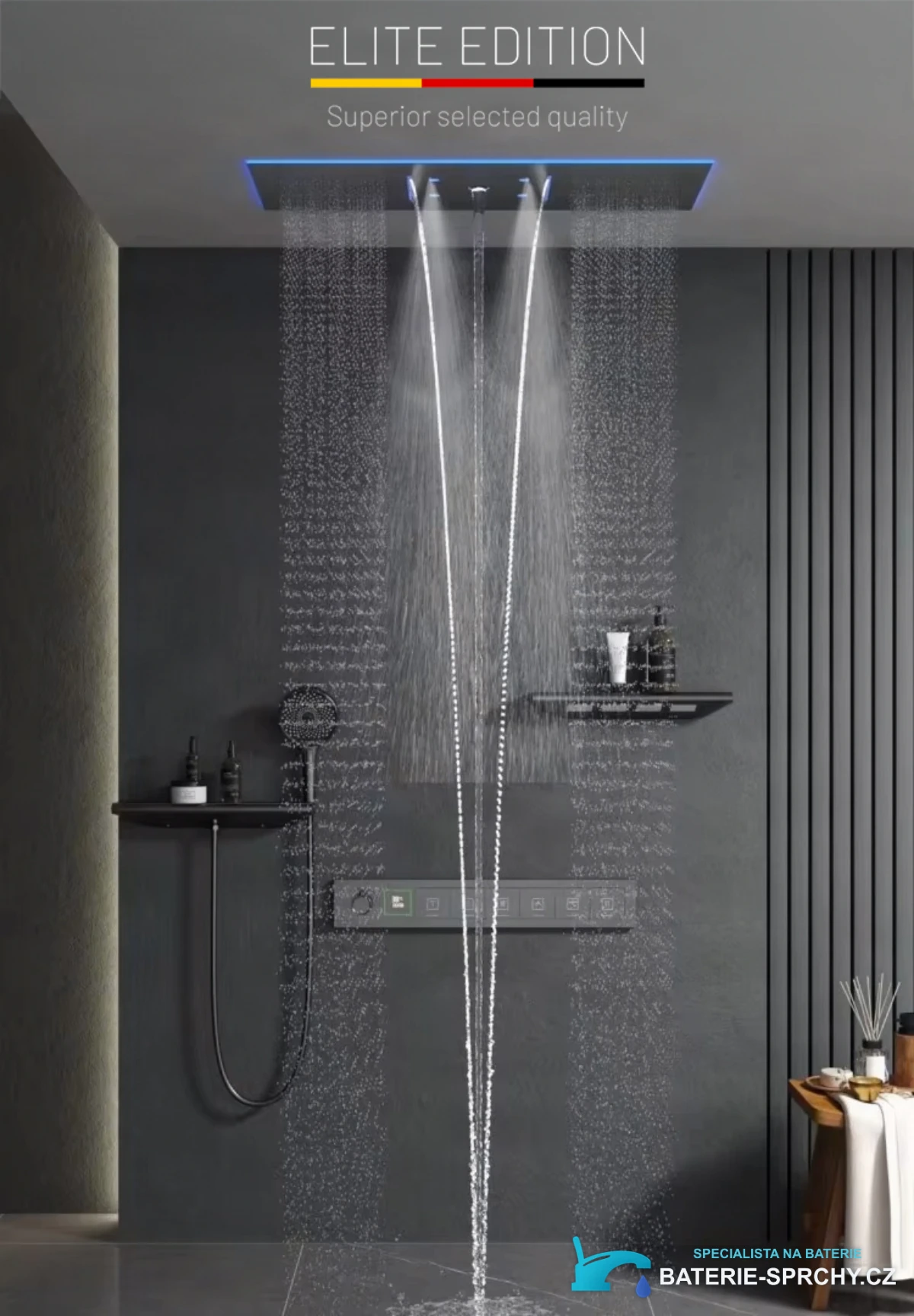 Luxusní podomítkový sprchový systém BCS1045 se 6 funkcemi v matné černé