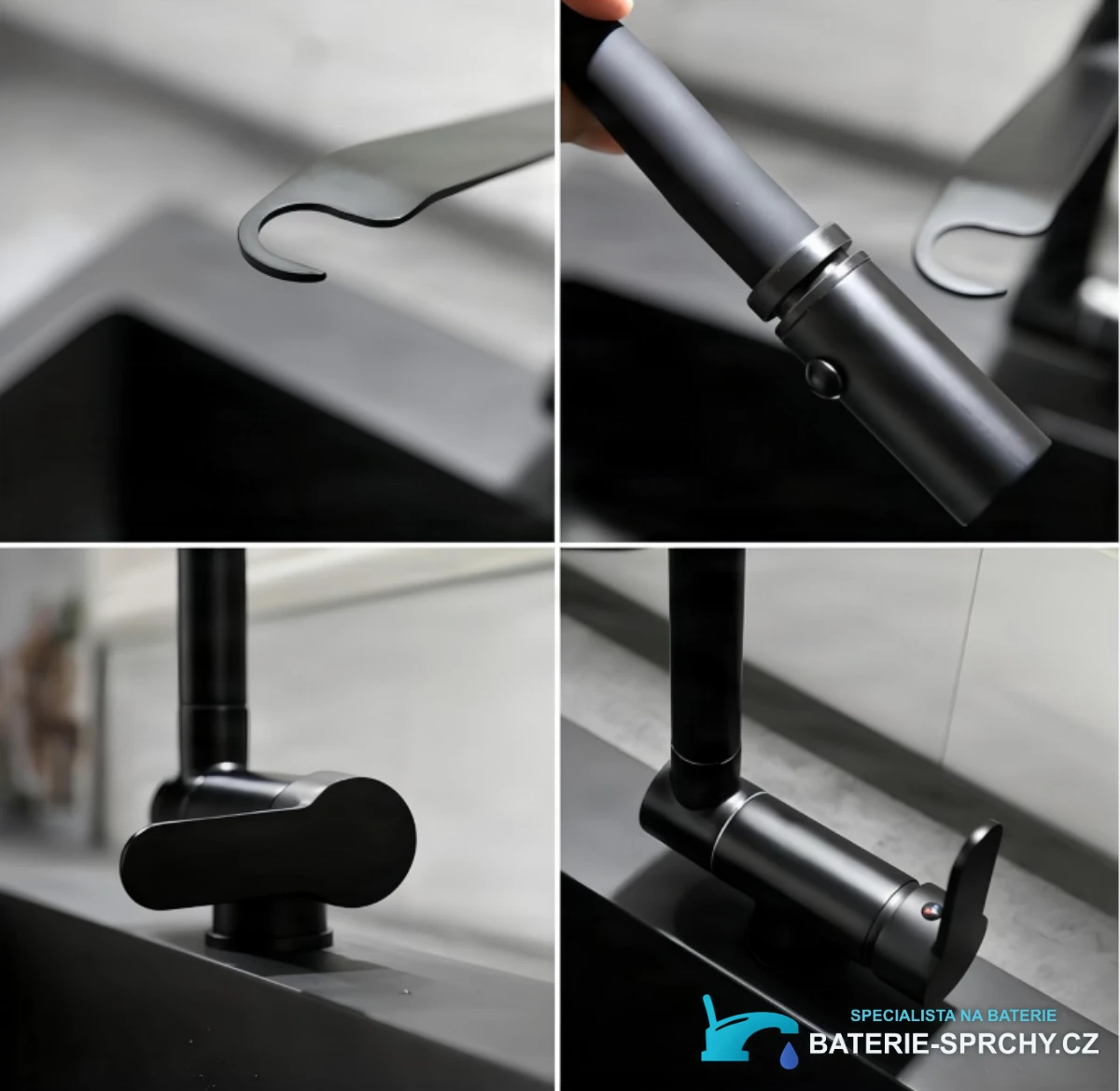 Detail sklápění, sprchové hlavice a páky baterie ELITE EDITION KW1202