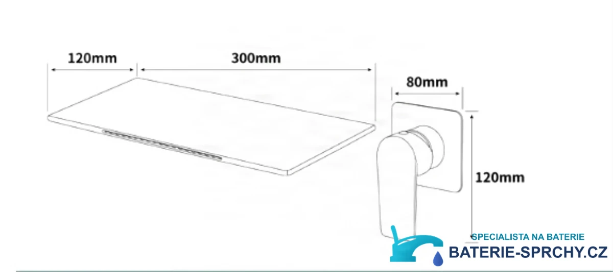 Výkres baterie BSW1722 s výpustí 300 × 120 mm a rozetou 80 × 120 mm