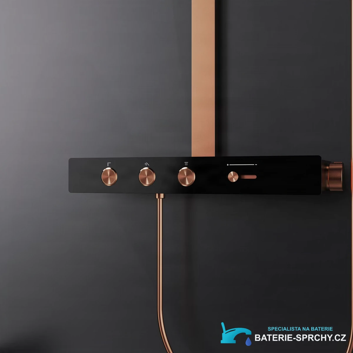 Detail ovládacích tlačítek sprchy ELITE EDITION BSW1727 v černé a růžovém zlatě