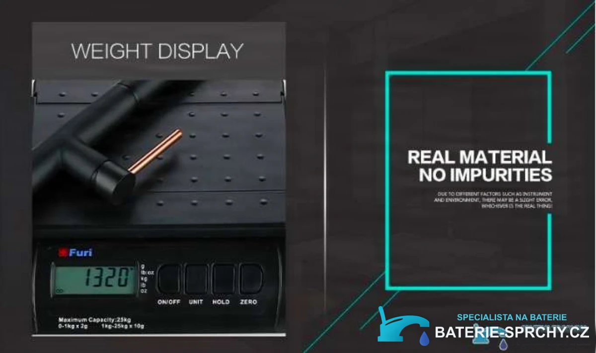 Parametry kuchyňské baterie woo-13826: díl baterie na digitální váze s údajem 1,320