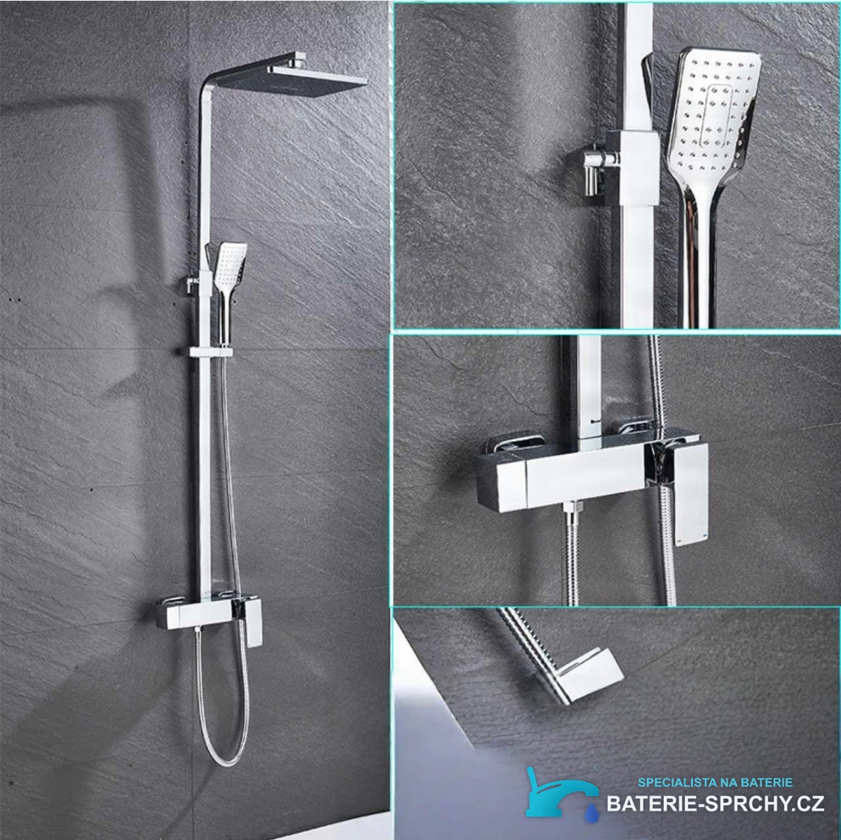 Detail ruční sprchy a baterie nástěnného systému BT1048