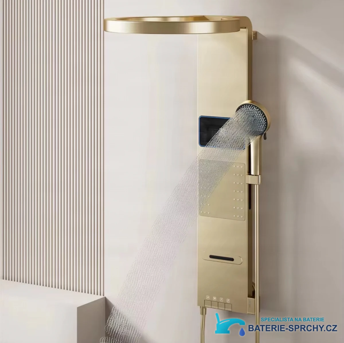 Sprchový panel ELITE EDITION BSE1424 v provozu se spuštěnou ruční sprchou