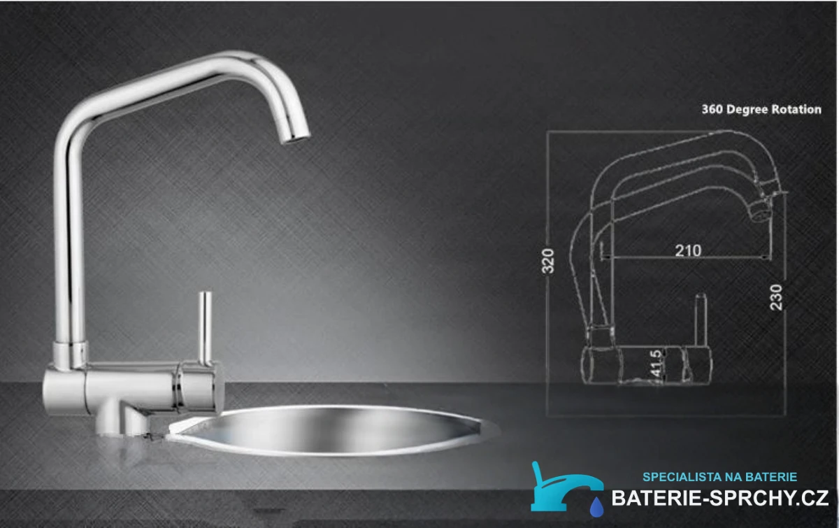 Technický výkres baterie PA13536 s výškou 320 mm a dosahem 210 mm
