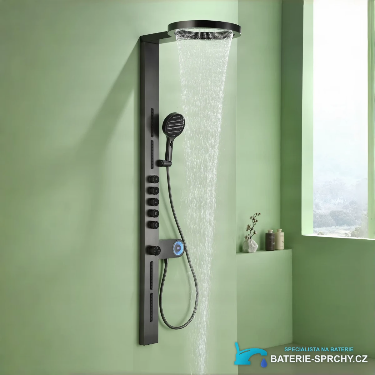 Nástěnný sprchový panel ELITE EDITION BSW1726 s digitálním displejem a kaskádovým výtokem, kartáčované zlato a další barvy
