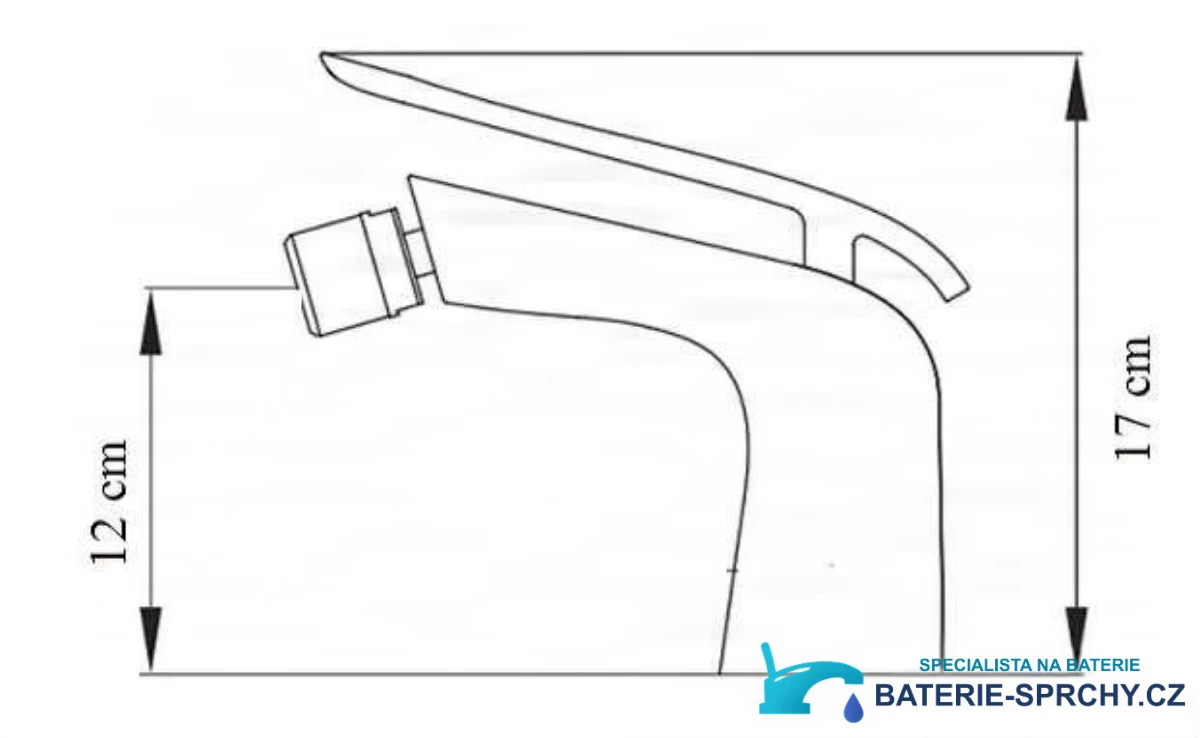 Technický nákres bidetové baterie woo-6963 s celkovou výškou 17 cm a výškou výtoku 12 cm