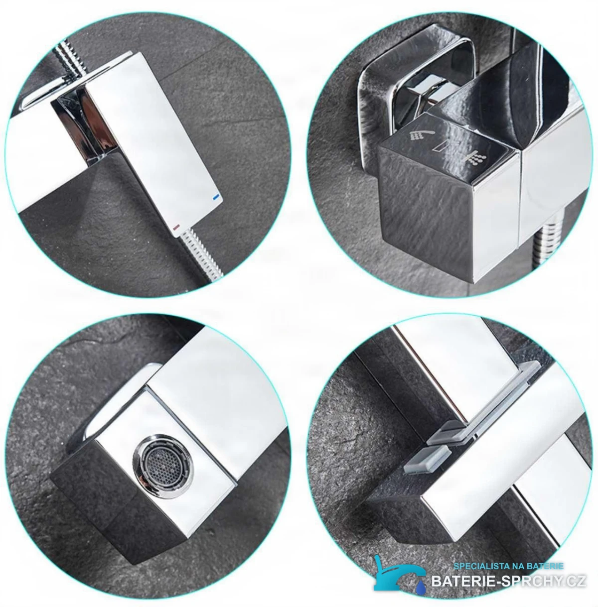 Detail páky, přepínače a výtoku nástěnného systému BT1048