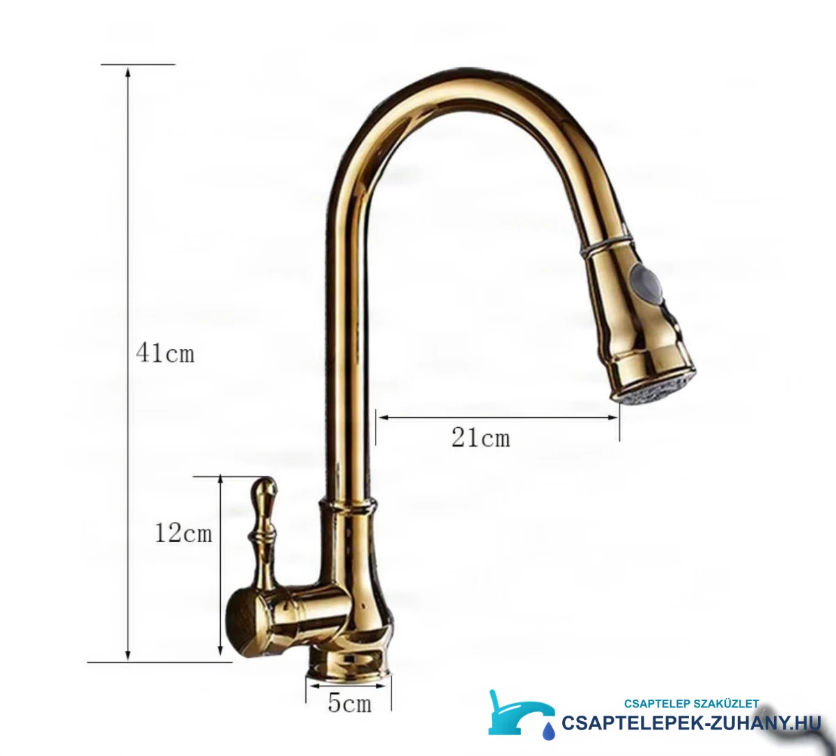 A kihúzható KZI5176 konyhai csaptelep méretei: 41 cm magasság és 21 cm kinyúlás
