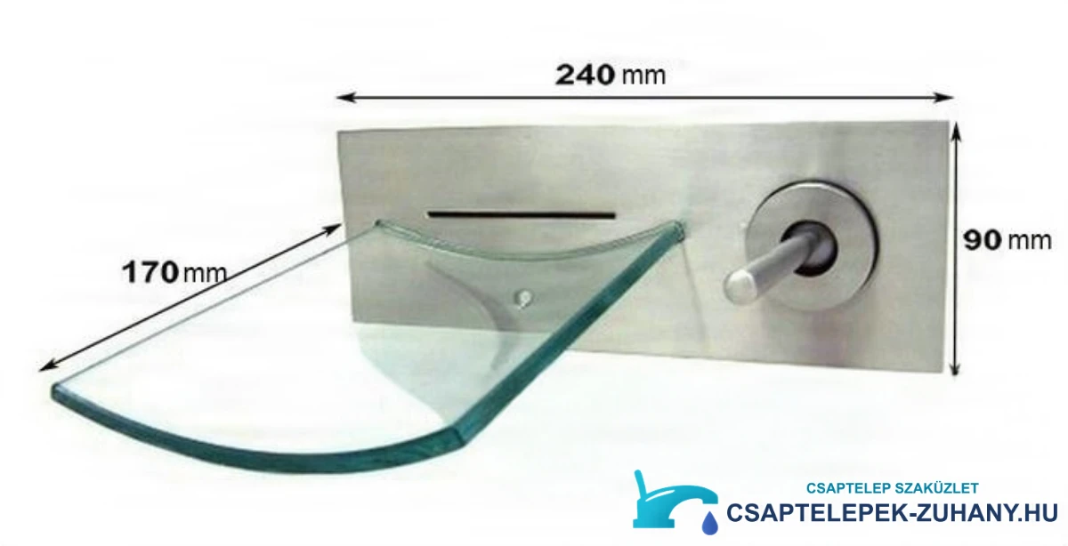 Az EYN 0359 mosdócsaptelep méretei: 240 × 90 mm, kinyúlás 170 mm