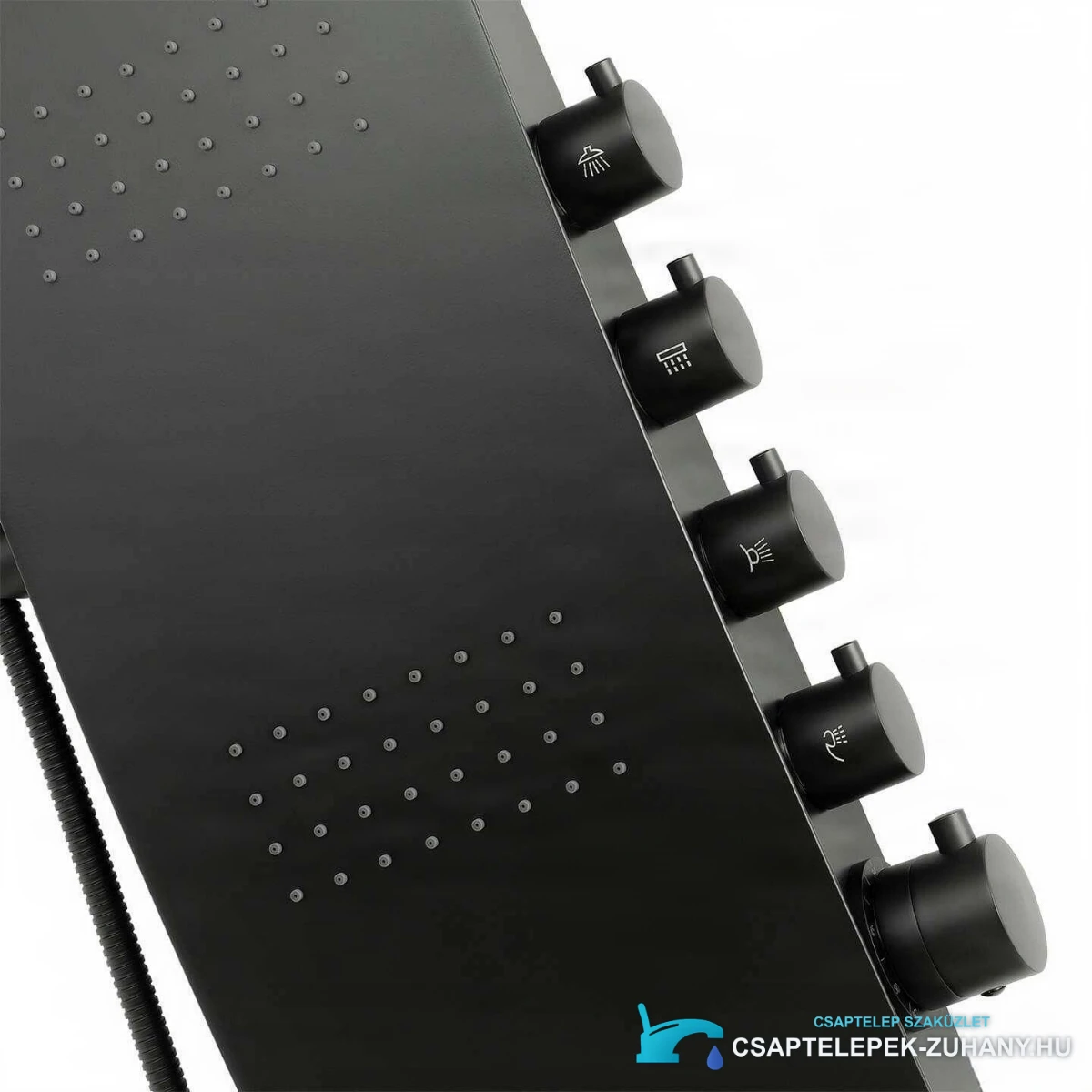 Az ELITE SP1058 zuhanypanel testfúvókáinak és oldalsó forgatógombjainak részlete