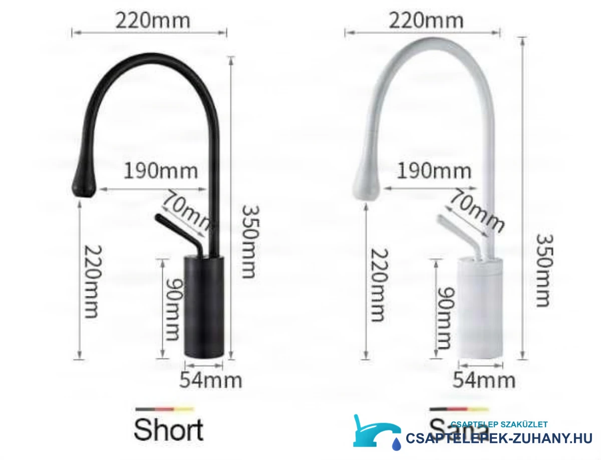 EYN VB1116U mosdócsaptelep műszaki rajza, 350 mm magas és 190 mm kinyúlású