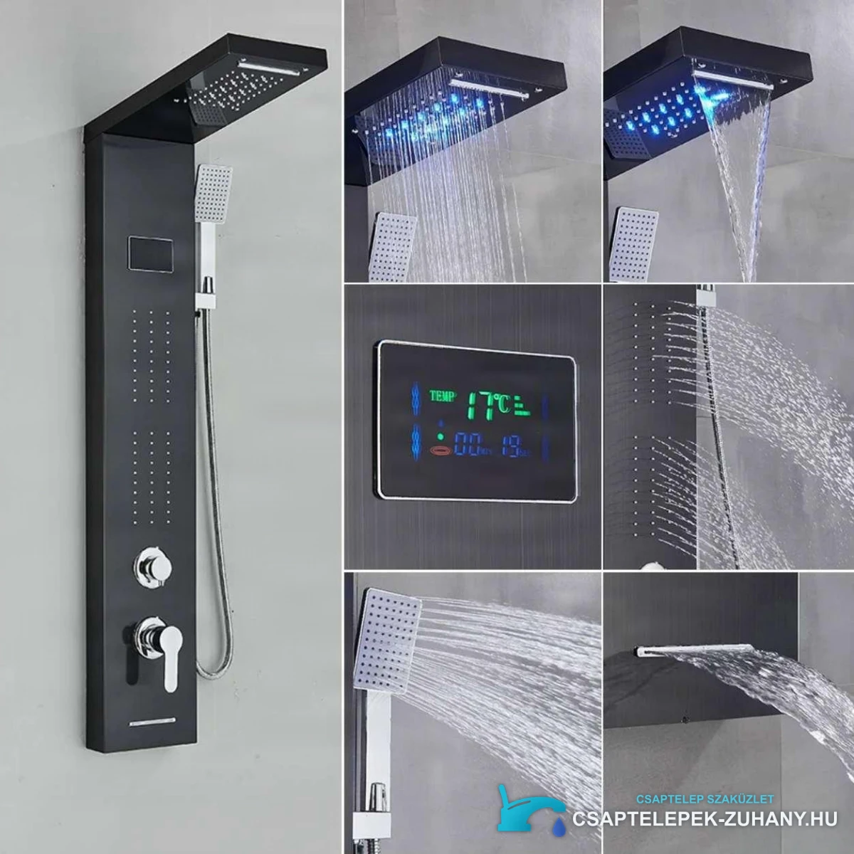 Luxus BSP1912 LED zuhanypanel matt fekete kivitelben