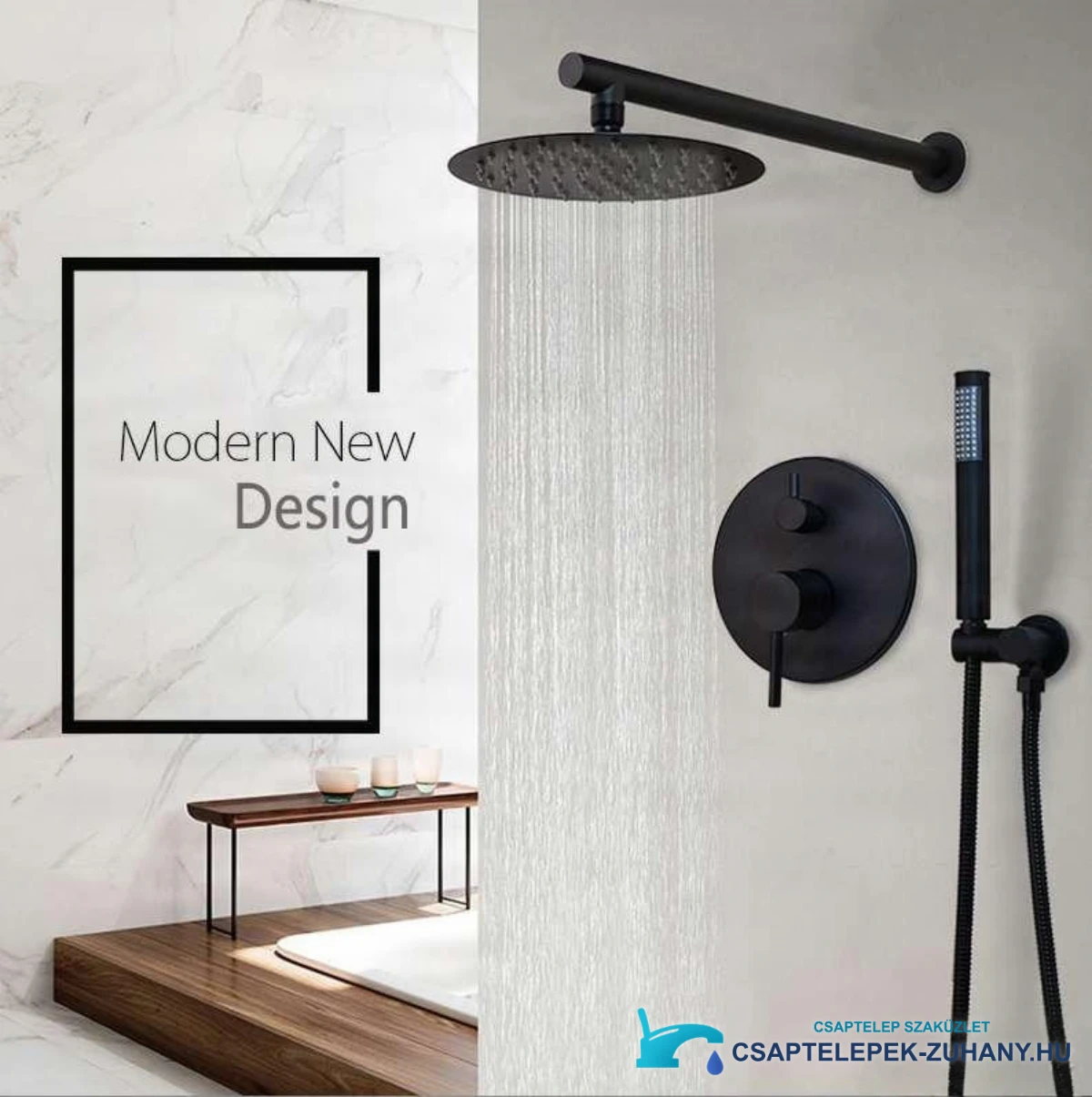 Fekete BP1225 falsík alatti zuhanyrendszer matt fekete kivitelben