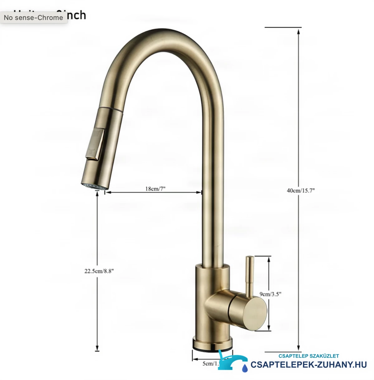 A GK1218 konyhai csaptelep műszaki rajza 40 cm magassággal és 18 cm kinyúlással
