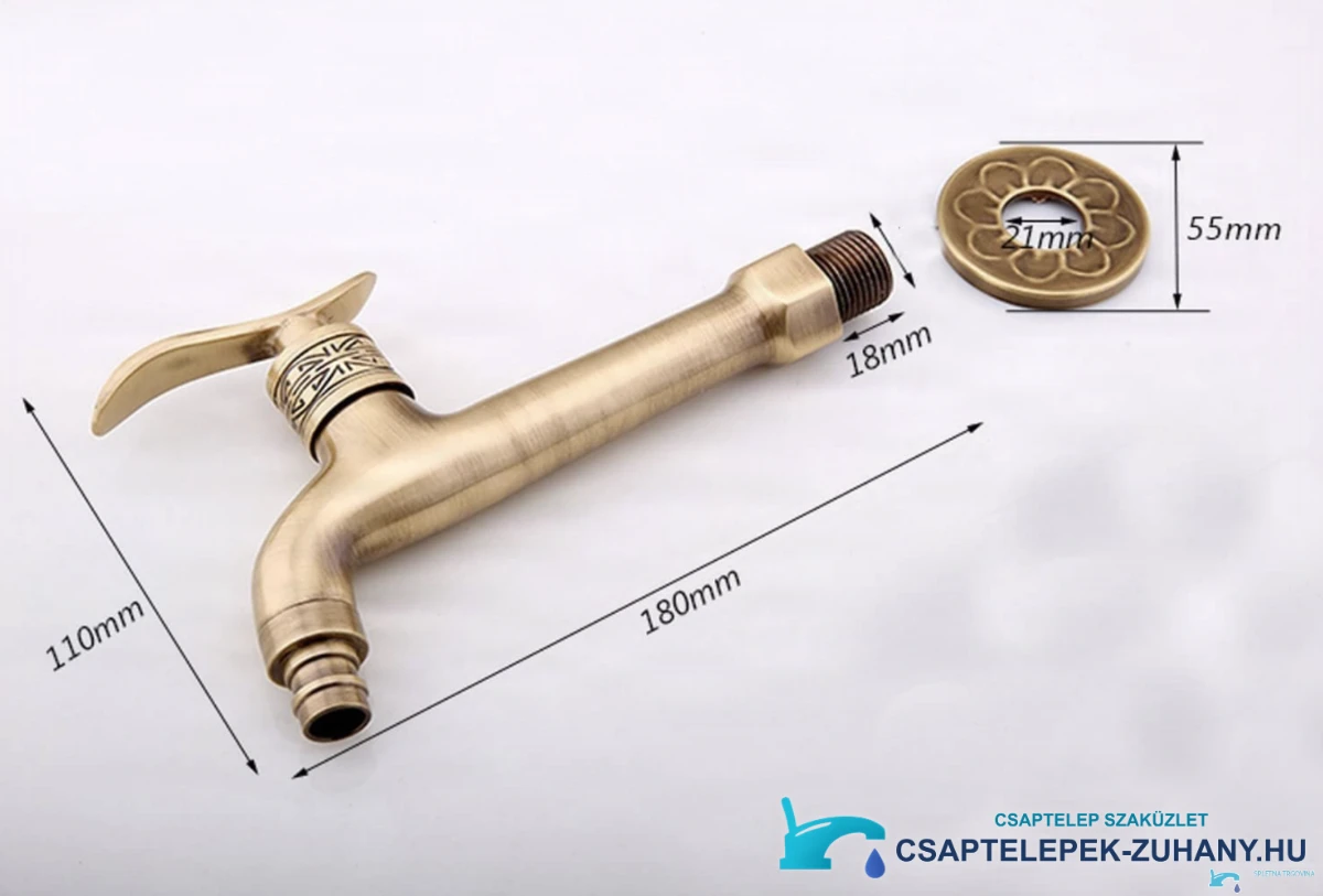 A CW1347 hidegvizes falicsap műszaki méretei (180 × 110 mm, rozetta 55 mm)