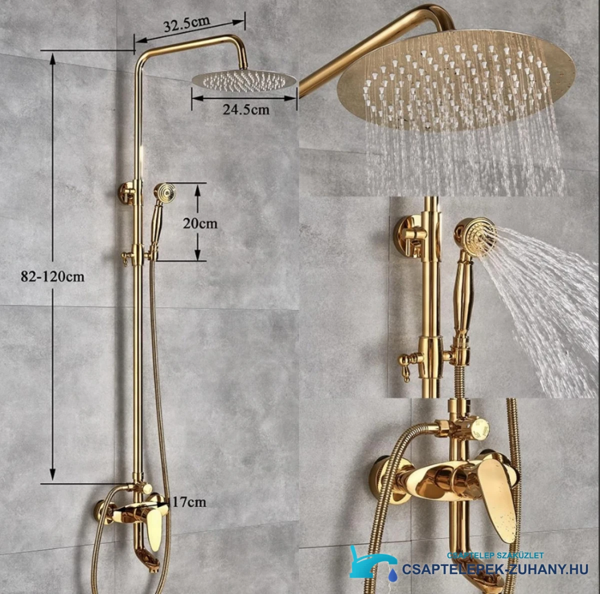 A ZNT1699 zuhanyrendszer adatai: 82–120 cm, 24,5 cm-es fejzuhany