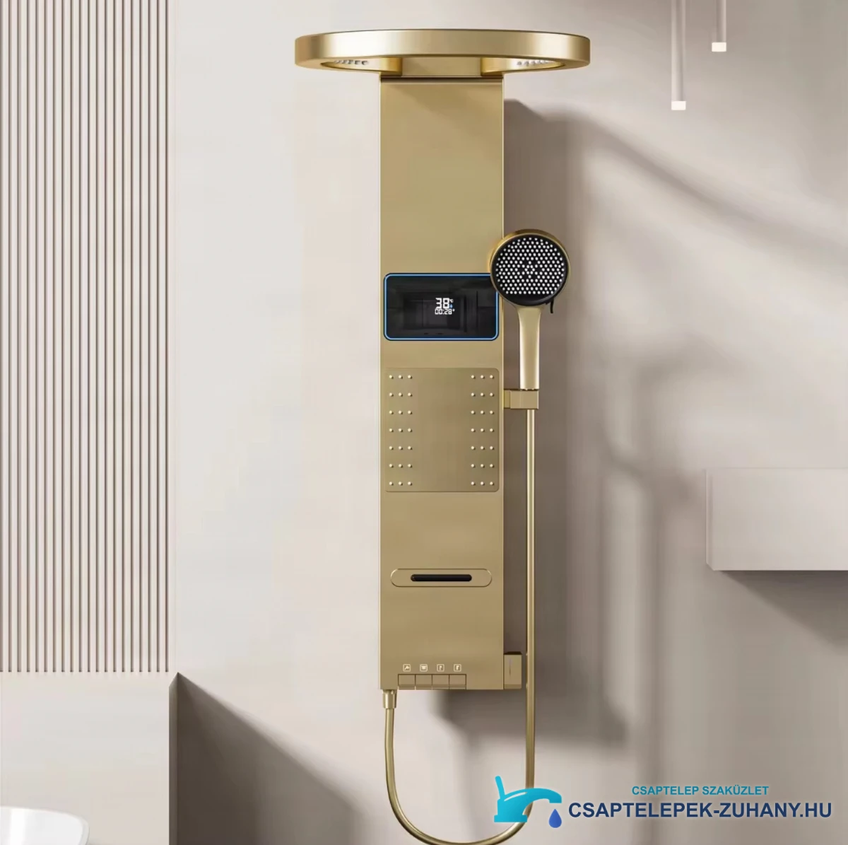 ELITE EDITION BSE1424 zuhanypanel modern fürdőszobában aranyszínű gyűrűs zuhannyal