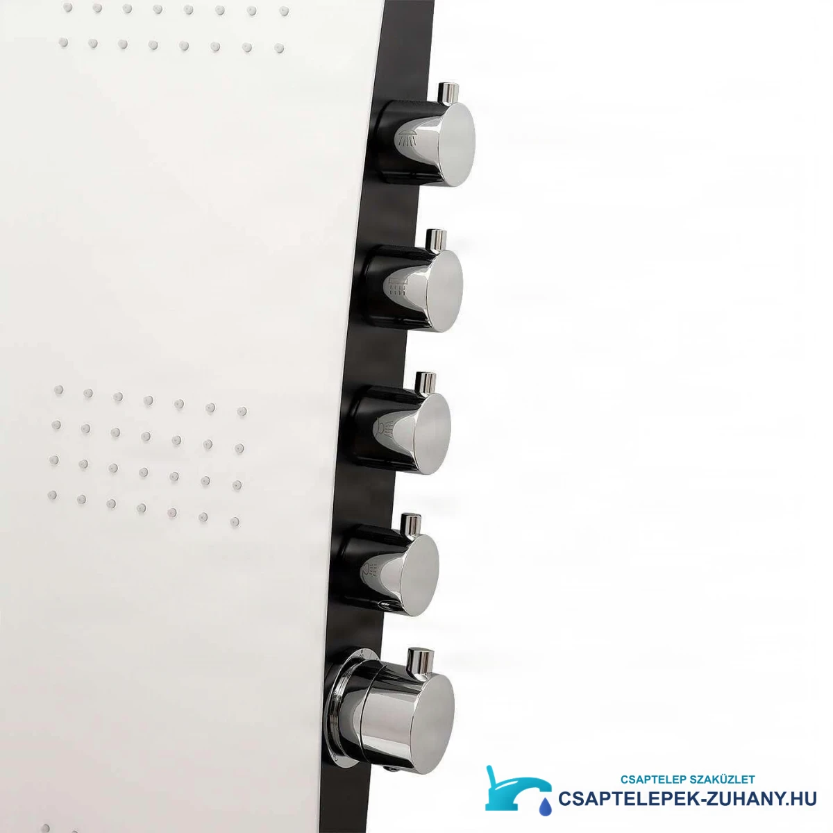Az ELITE SP1058 termosztátos zuhanypanel krómozott szabályozóinak részlete