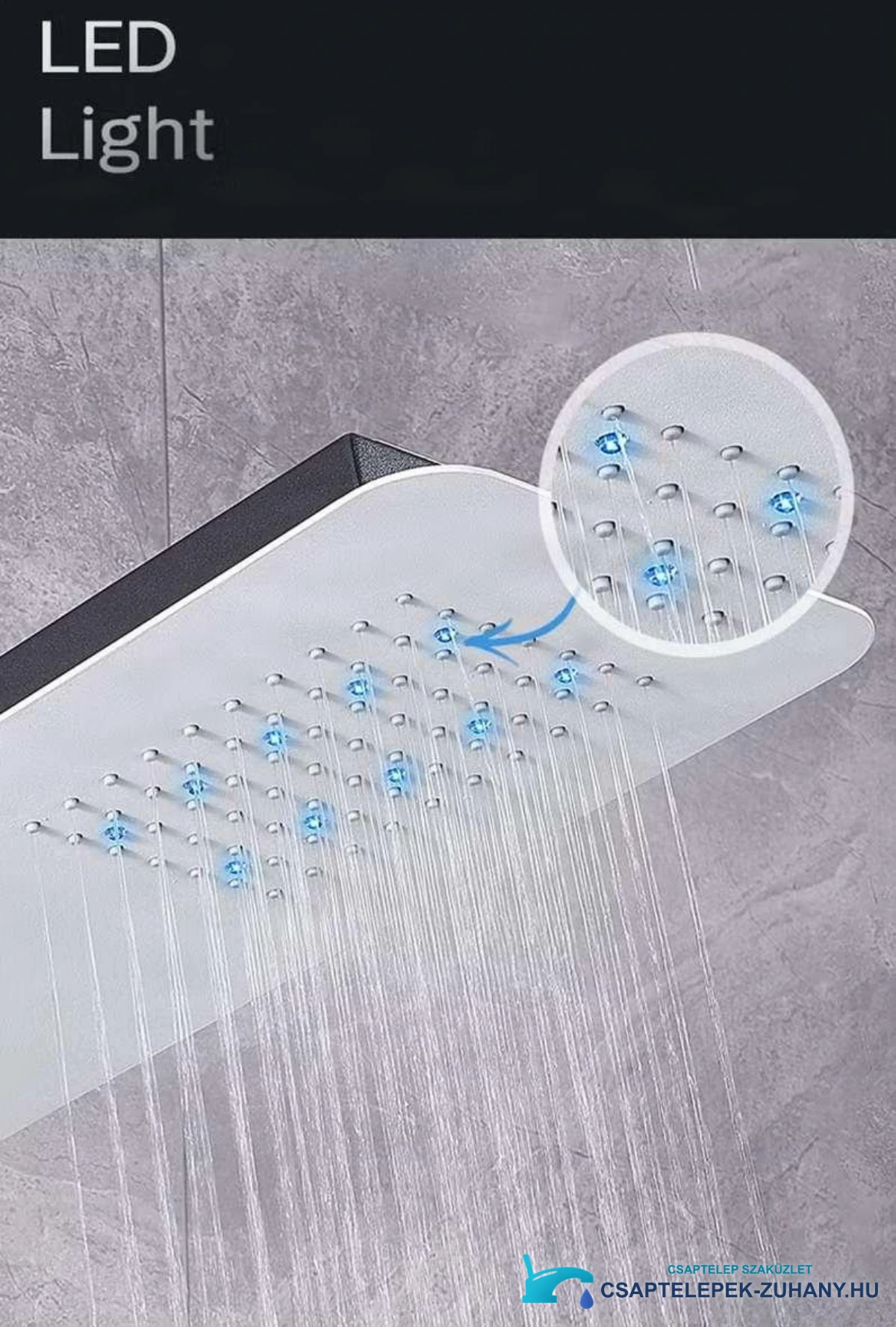 A BSP1412 zuhanypanel fejzuhanyának LED-világítása részletesen
