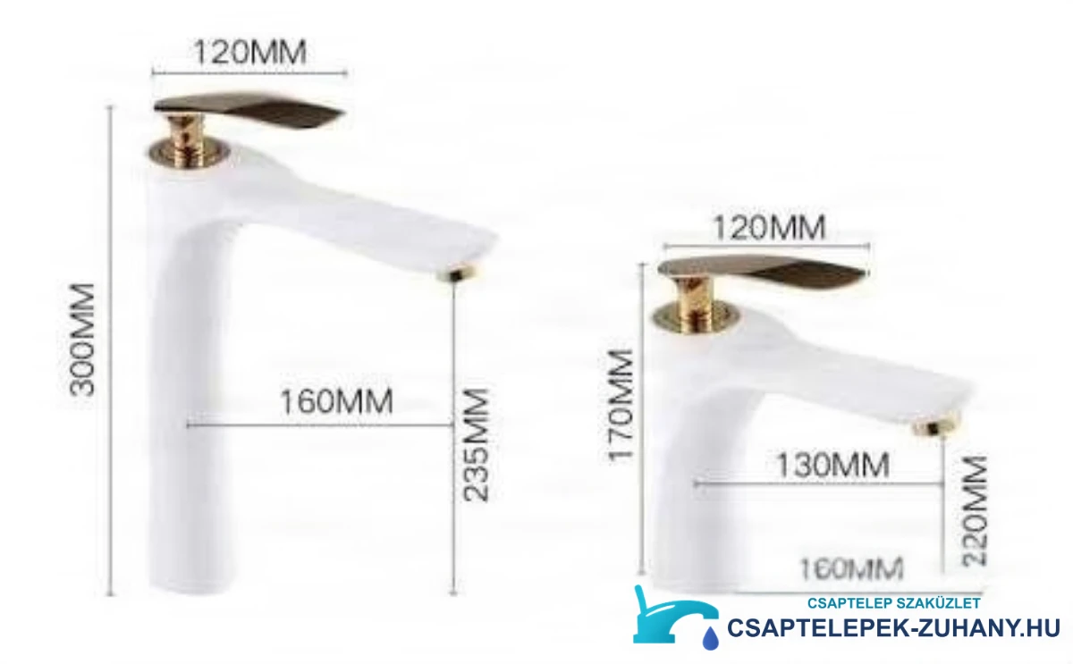 Az EYN BZ2224 szabadon álló fürdőszobai csaptelep műszaki rajza (300 és 170 mm magas változat)