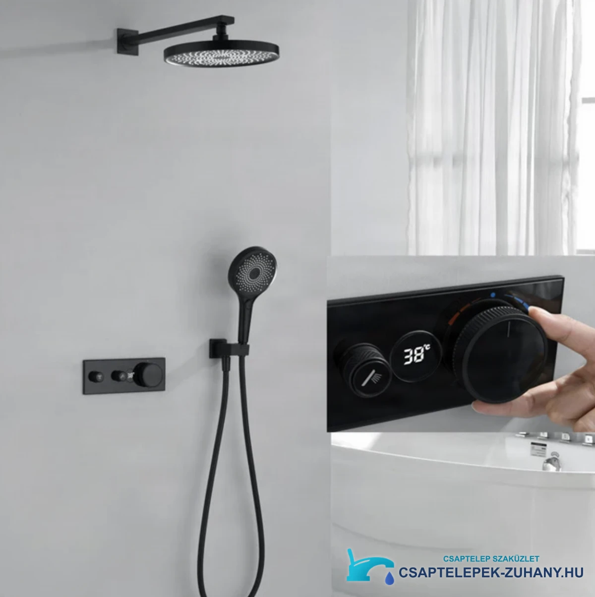 ELITE EDITION BCS1603 luxus termosztátos zuhanyrendszer kijelzővel matt fekete kivitelben