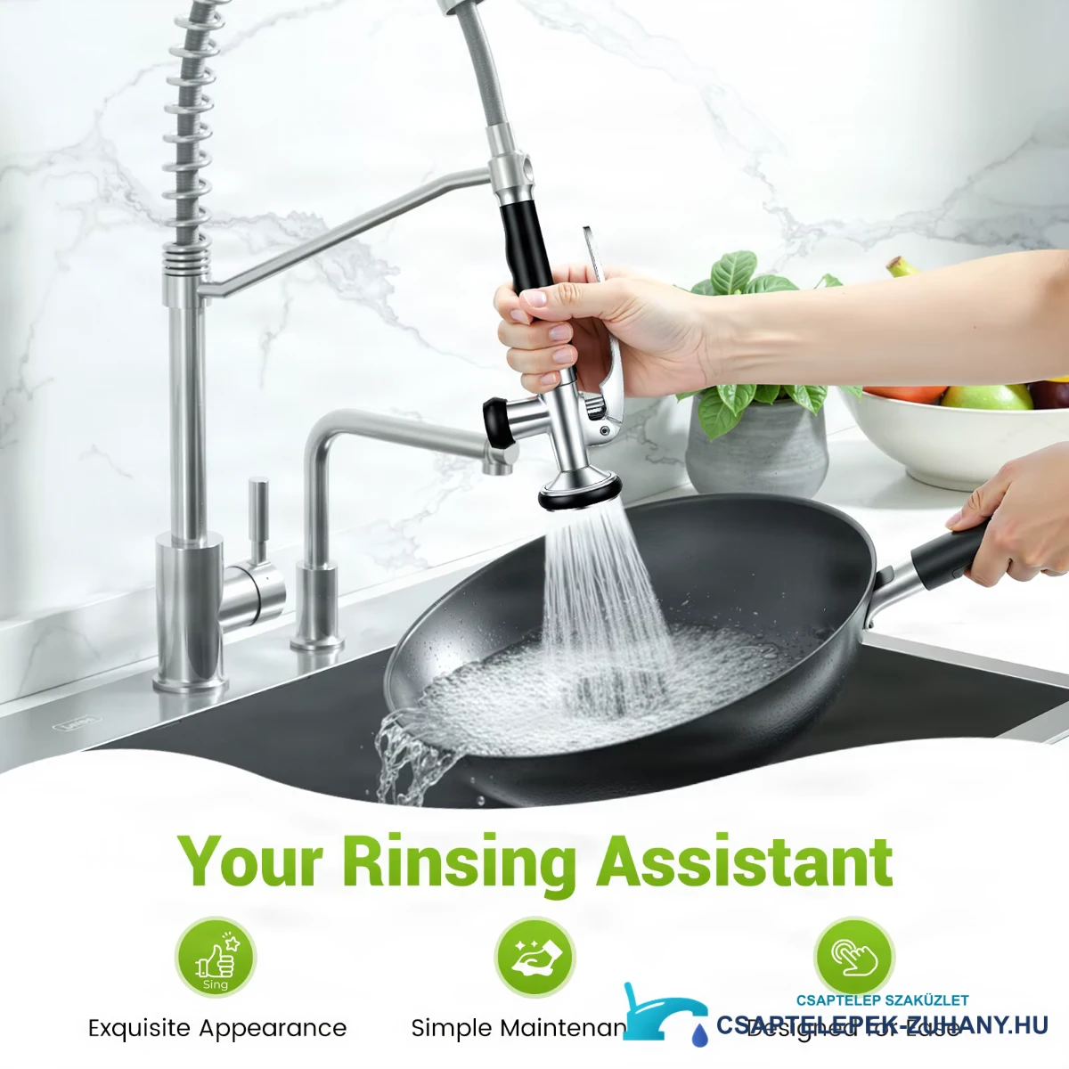 ELITE EDITION KFH1355 zuhanyfejes konyhai csaptelep serpenyő öblítése közben