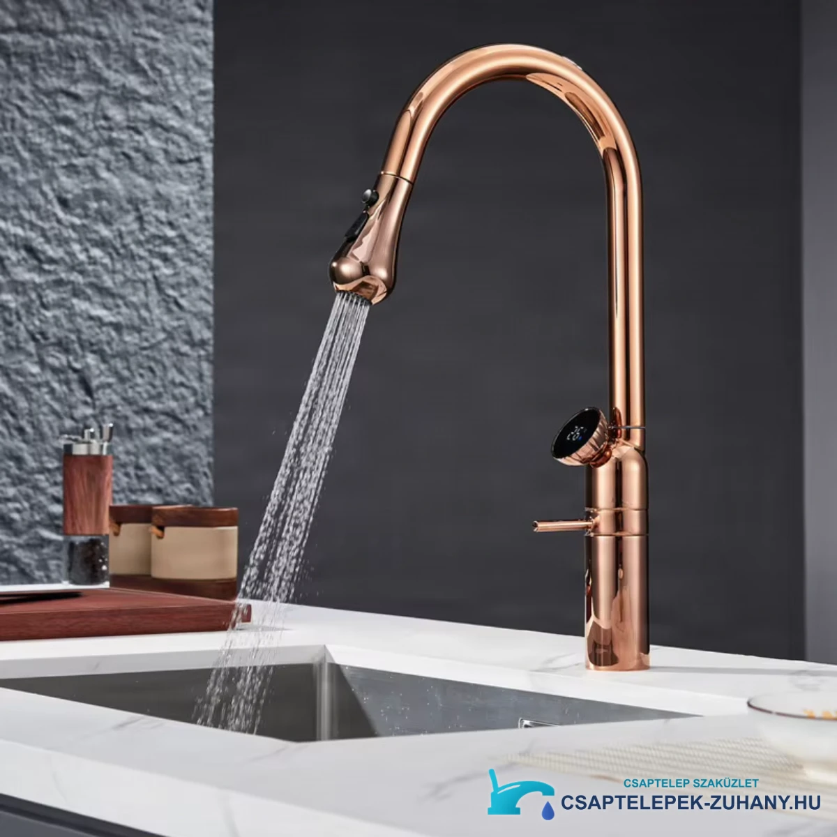 Luxus rozéarany egykaros mosogatócsap Multifunctio ELITE EDITION KF1694, polírozott kivitelben
