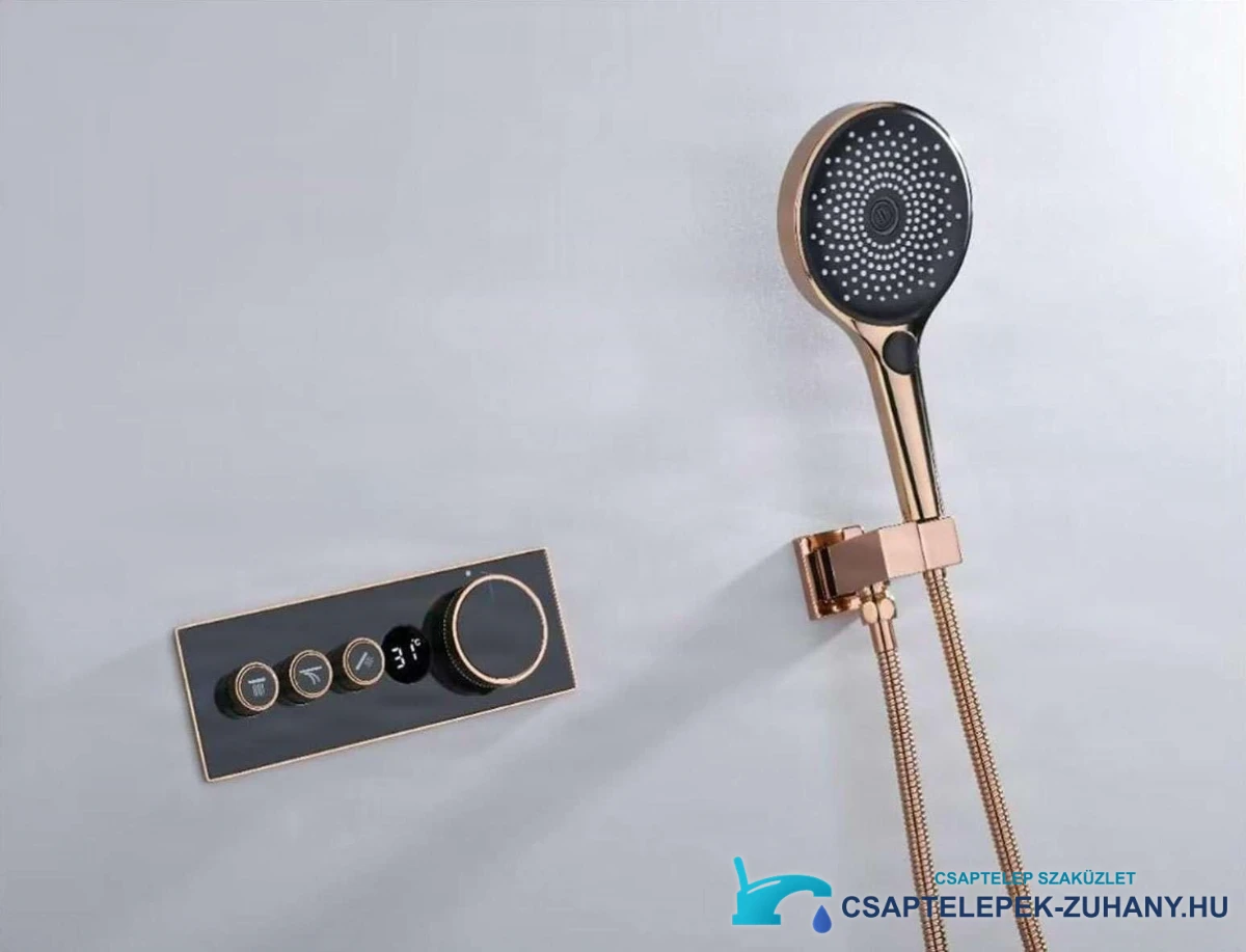 ELITE EDITION BCS1603 luxus termosztátos zuhanyrendszer kijelzővel polírozott réz és fekete kivitelben