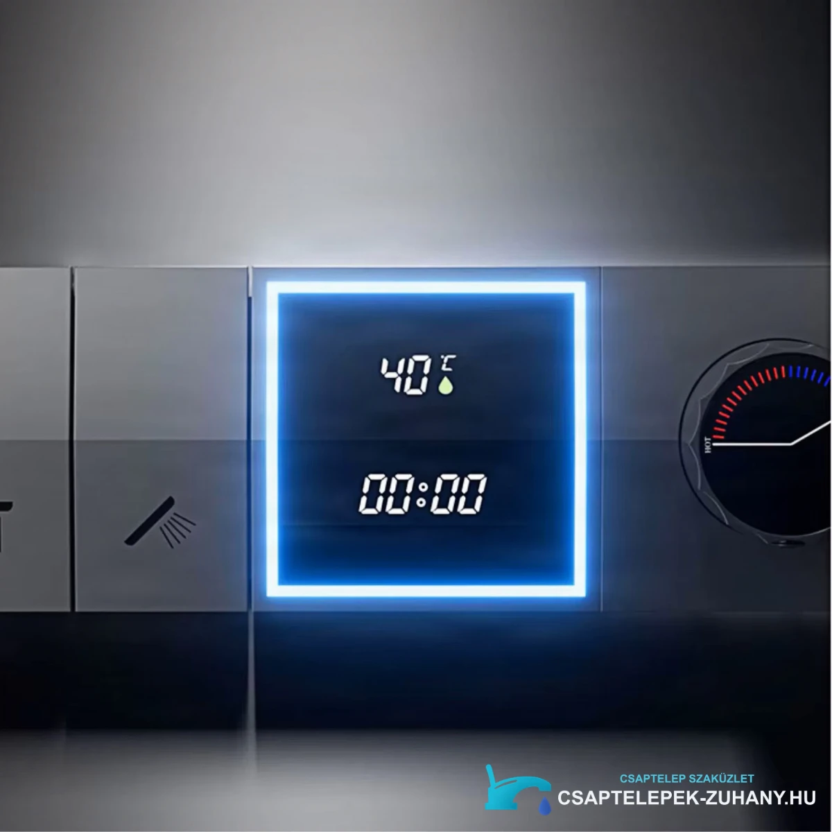 Az ELITE EDITION BCS1050 falba süllyesztett zuhanyrendszer LED-kijelzőjének részlete