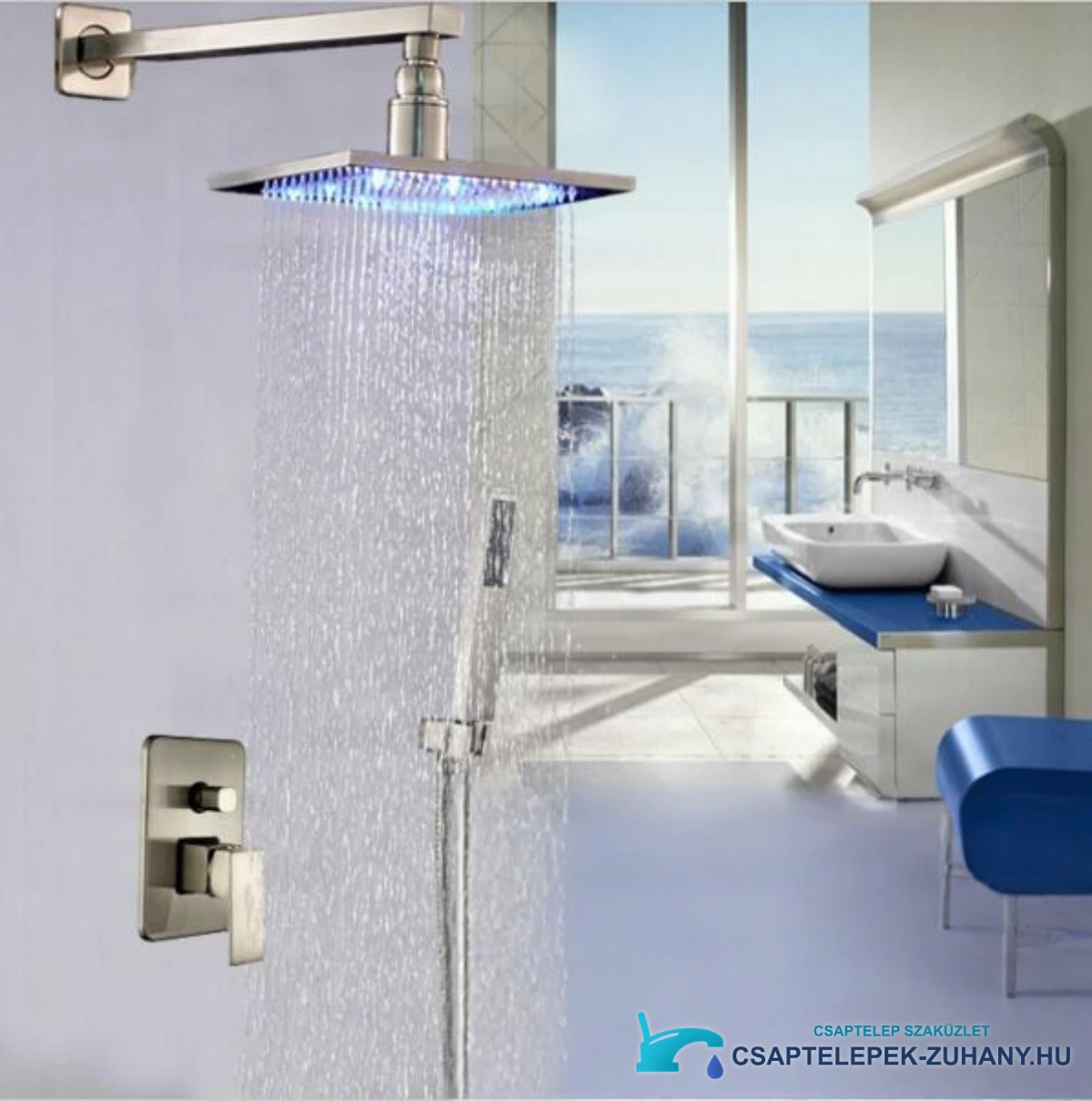 PT19136 LED-es falsík alatti zuhanyrendszer modern fürdőszobában, négyzet alakú esőztetővel
