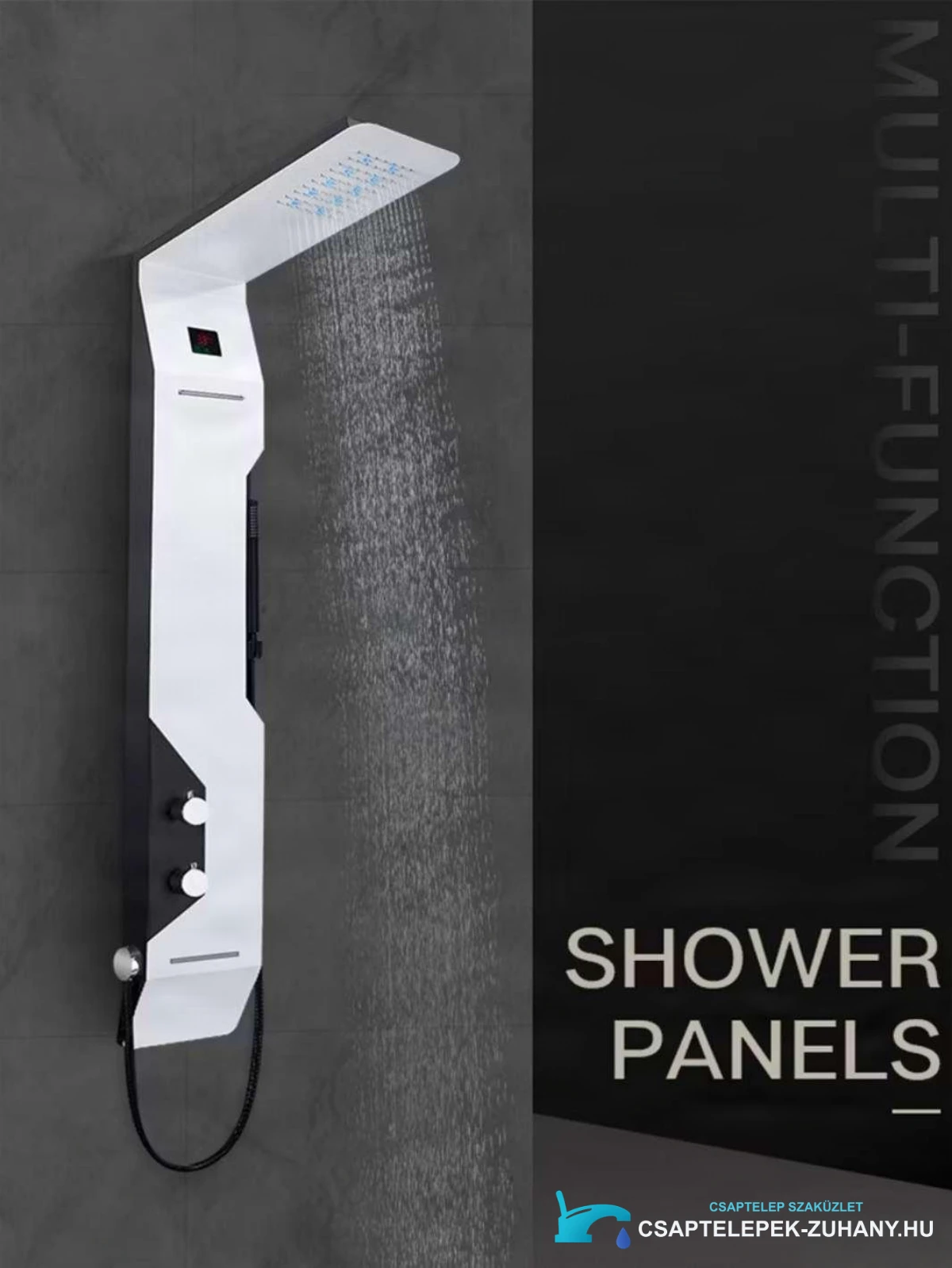 ELITE EDITION DELUX BSP1412 zuhanypanel szürke zuhanyzóban, használat közben