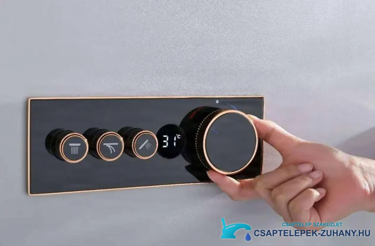 ELITE EDITION BCS1603 luxus termosztátos zuhanyrendszer kijelzővel fekete és rézszínű kivitelben